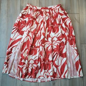 Mango Red and White Floral A-Line Skirt